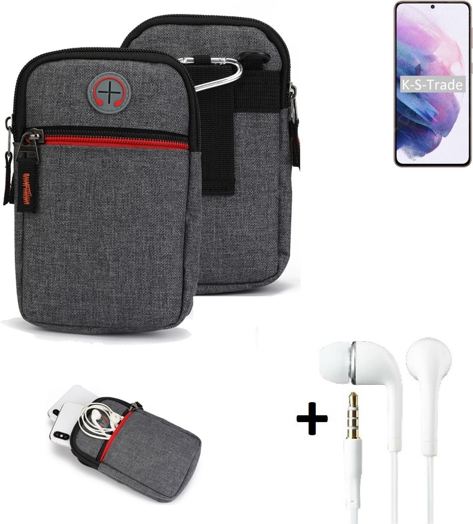 K-S-Trade Gürteltaasche + Kopfhörer kompatibel mit Samsung Galaxy M02s Handy Tasche Holster Schutz Hülle Handy Hülle grau Zusatzfächer 1x