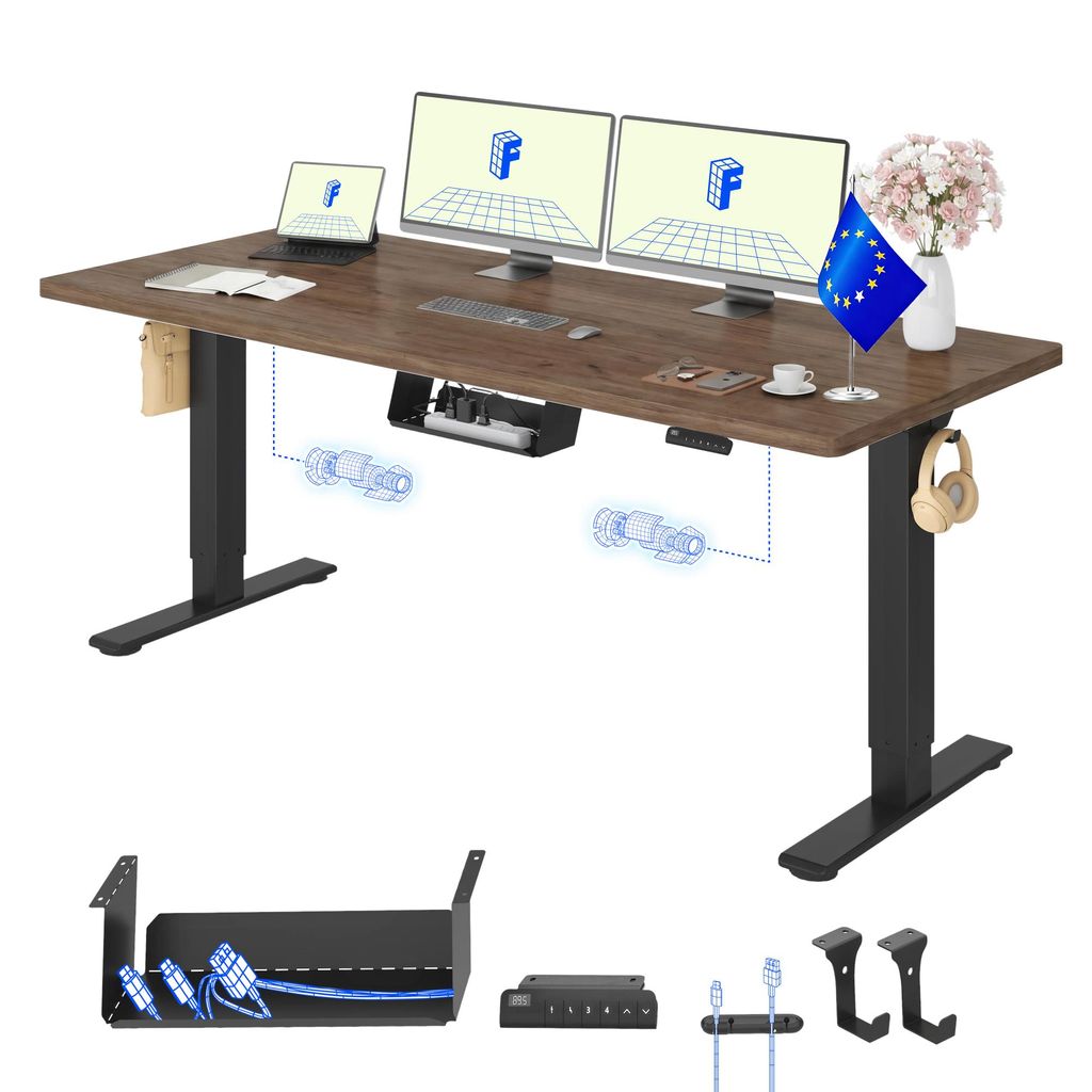 FLEXISPOT E1 Pro Elektrisch Höhenverstellbarer Schreibtisch EU, 180x80cm 25MM EINTEILIGE TISCHPLATTE Doppelmotor 120KG Tragkraft Kaffee-Eiche Optik