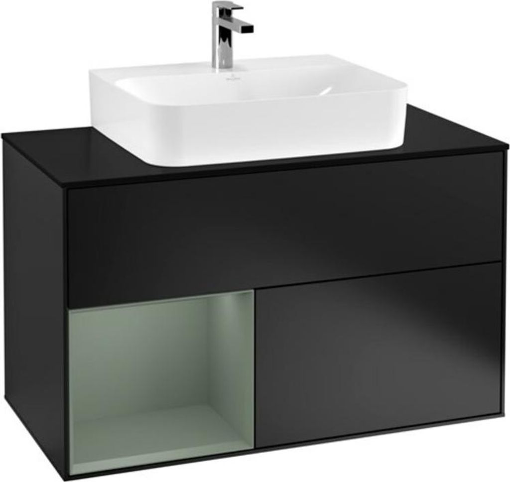 V&B Waschtischunterschrank Finion 100, Pl w m, Rg li Oli. m Lac, bla m Lac