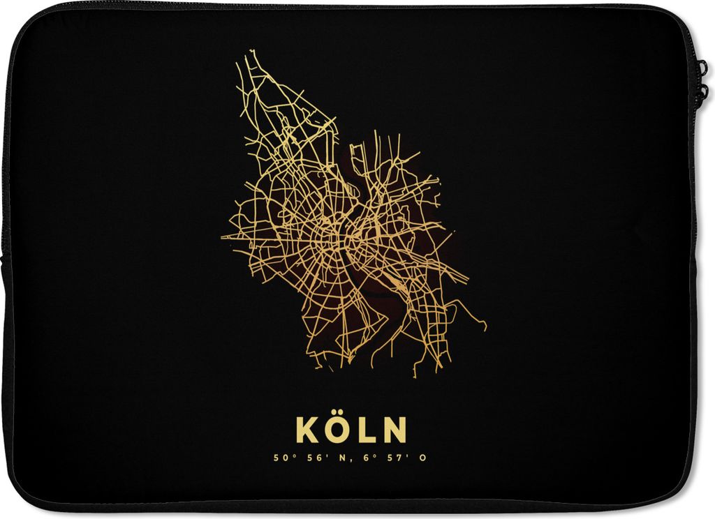 MuchoWow Laptop Hülle 14 ZollKöln - Karte - Gold - Stadtplan Laptoptasche - Laptoptasche - Stoßsicher - Schutzhaube