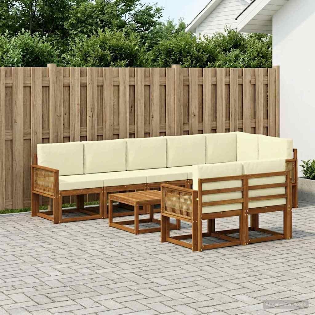 Möbel Outdoor-Sofagarnitur mit Kissen 9 pcs Natur und Creme PolyesterGartensofas - Gartensofas c2246