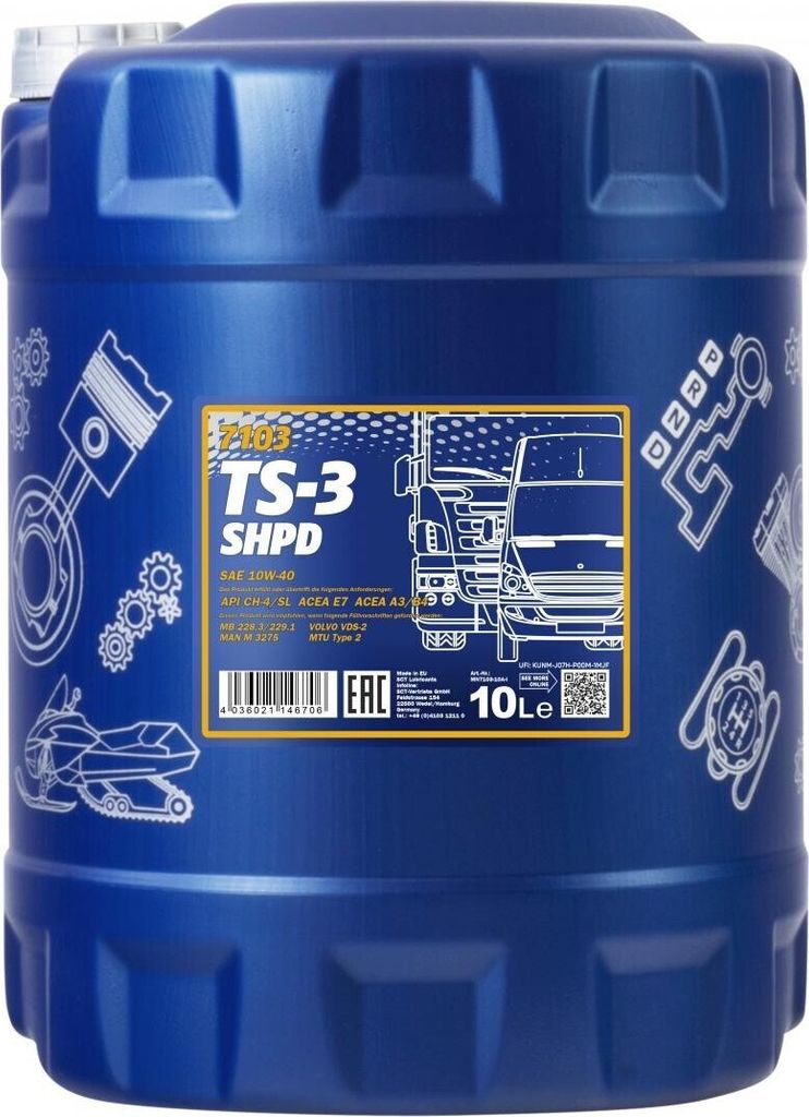 10 Liter MANNOL 10W-40 TS-3 SHPD MTU-2 MB 228.3 MB 229.1 Produktbild 