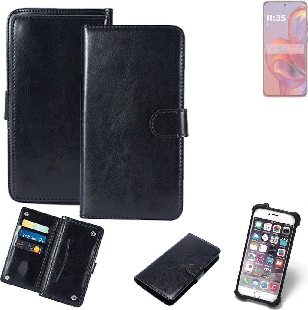 K-S-Trade 360° Hülle kompatibel mit Motorola Moto S50 schwarz Kunstleder Case BookCase WalletCase Kunstlederederhülle Handyhülle, Rundumschutz