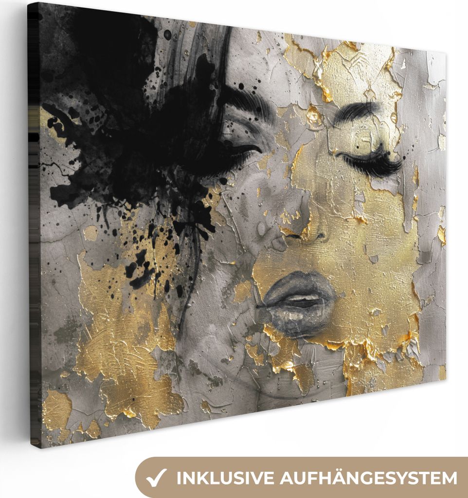 Wanddeko 40x30 cm - Frau - Kunst - Gold - Schwarz, Leinwand Bilder, Gemälde, Wanddeko