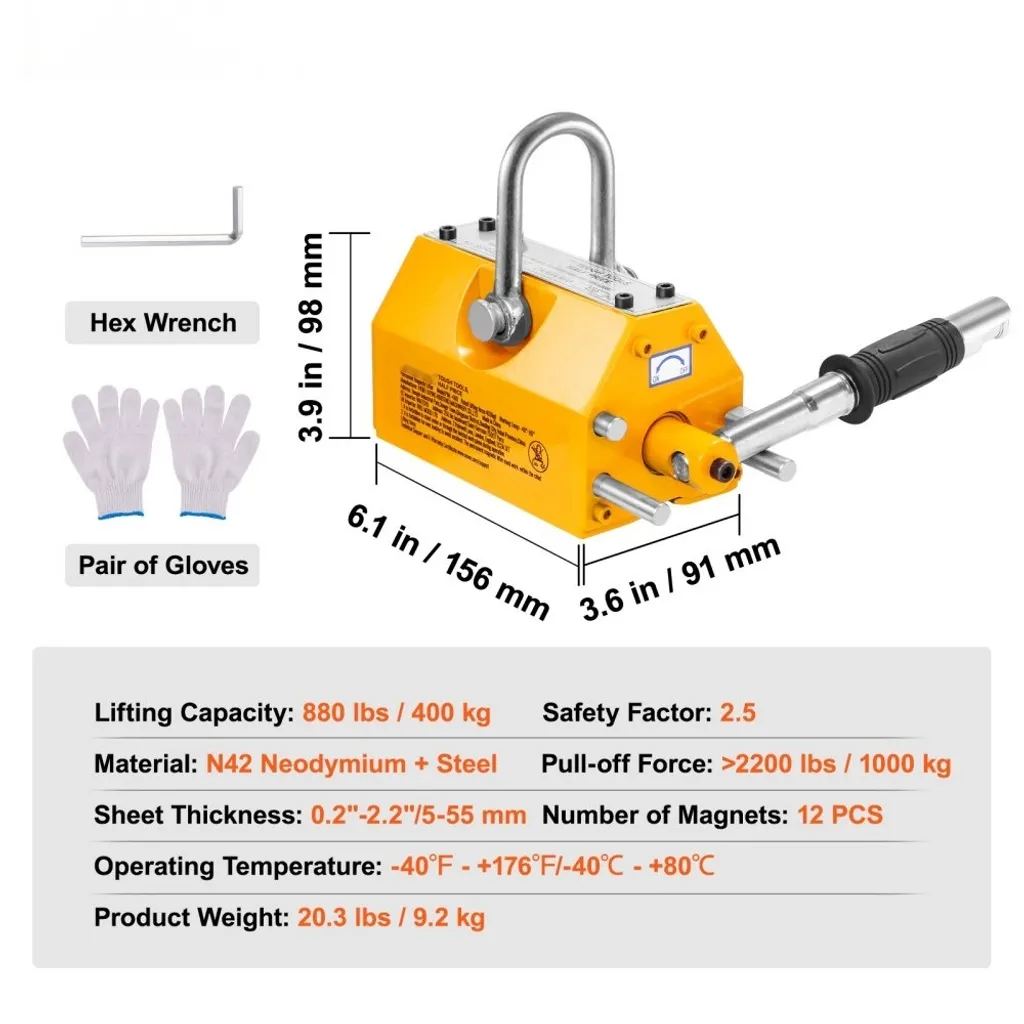 Aimant de levage permanent 400 kg en néodyme - Modèle SteelLift SF 2.5