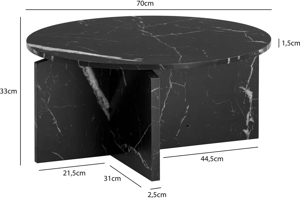 Table basse 70x70x33 cm noire aspect marbre facile d'entretien et stable - 3