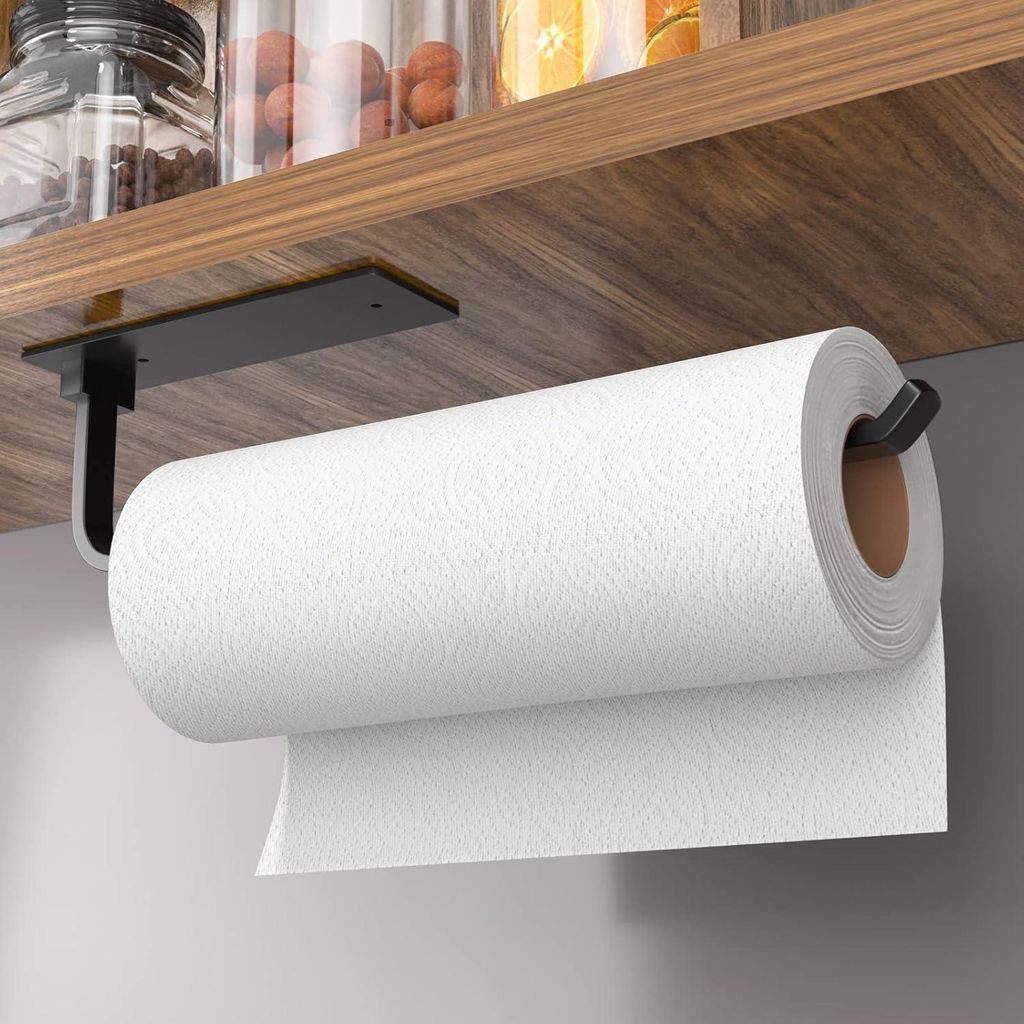 Porta rotolo da cucina autoadesivo in alluminio nero opaco Immagine del prodotto 
