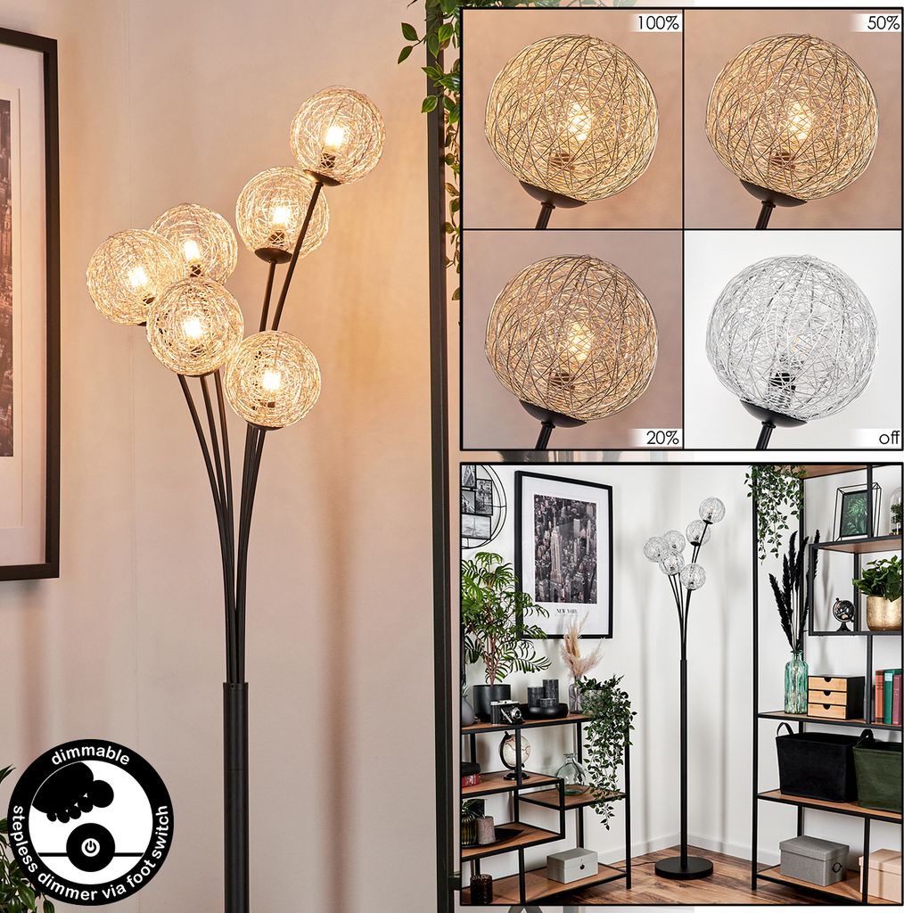 Lerici Stehlampe aus Metall/Draht/Metall in Schwarz/Silber