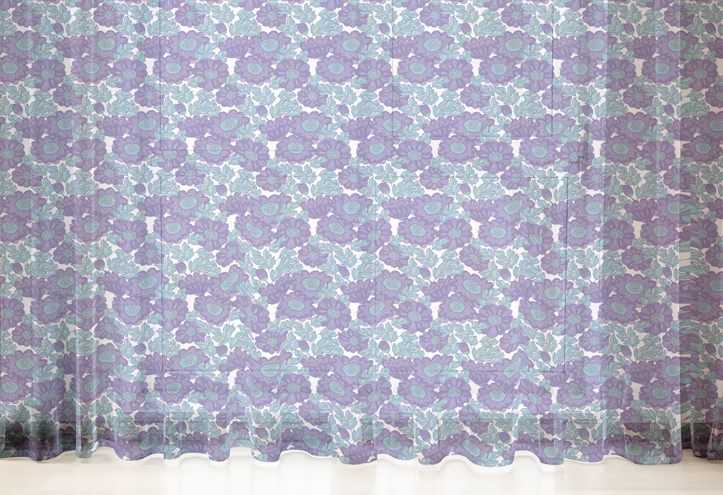 Tenture murale décorative chrysanthèmes violets, grand format satin - 6