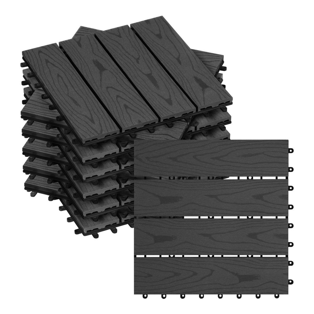 WOLTU WPC Terrassenfliesen Holzoptik Terrassendielen Fliese in Bodenbelag mit klicksystem, für Terrasse und Balkon 30x30 cm im Set Anthrazit (11 S...