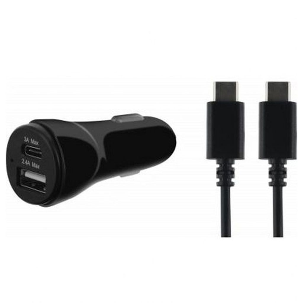 BigBen Connected, Zigarettenanzünder-Autoladegerät mit USB-C / USB-C Kabel, Schwarz