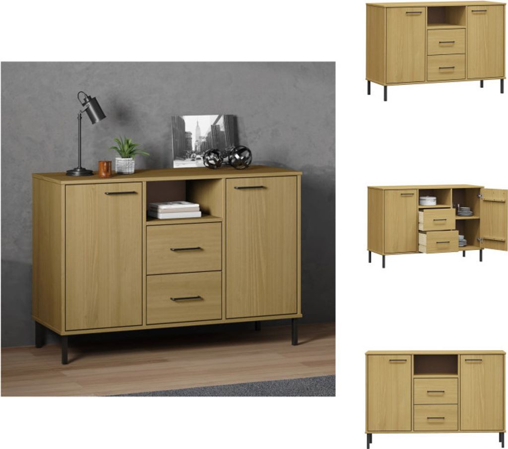vidaXL Sideboard OSLO mit Metallbeinen Braun 113x40x77 cm Massivholz - Sideboards
