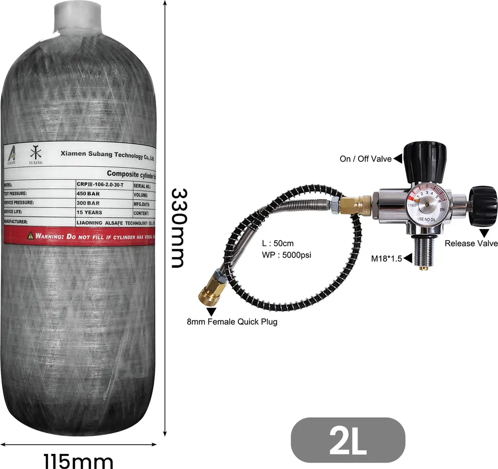 Bouteille de plongée de secours 2L carbone pour de l'autonomie