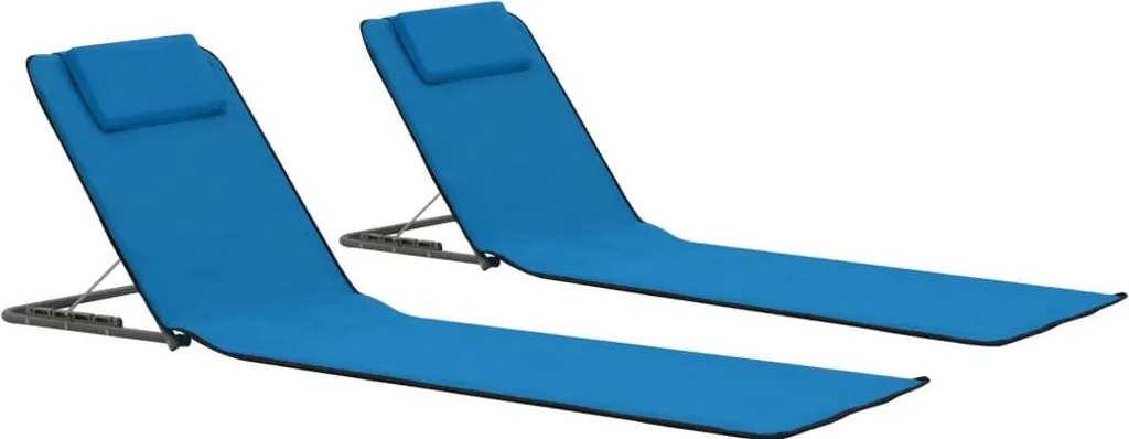 Tapis de plage bleu acier avec dossier pliable - Set de 2 matelas - 12