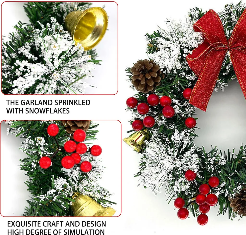 Guirlande de Noël Murale Artificielle 40cm avec Nœud Rouge et Glands