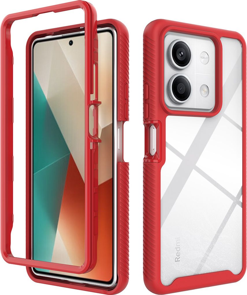 Redmi Note 13 5G Hülle, Hybrid Transparente Rückseite TPU Bumper Stoßfest Schutzhülle für Xiaomi Redmi Note 13 5G Rot