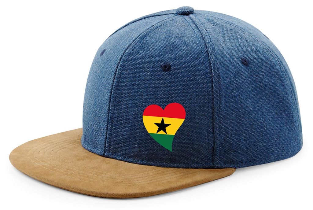 Huuraa Cappy Mütze Ghana Flagge Herz Denim Baumwolle und Polyester Snapback Kappe Geschenkidee