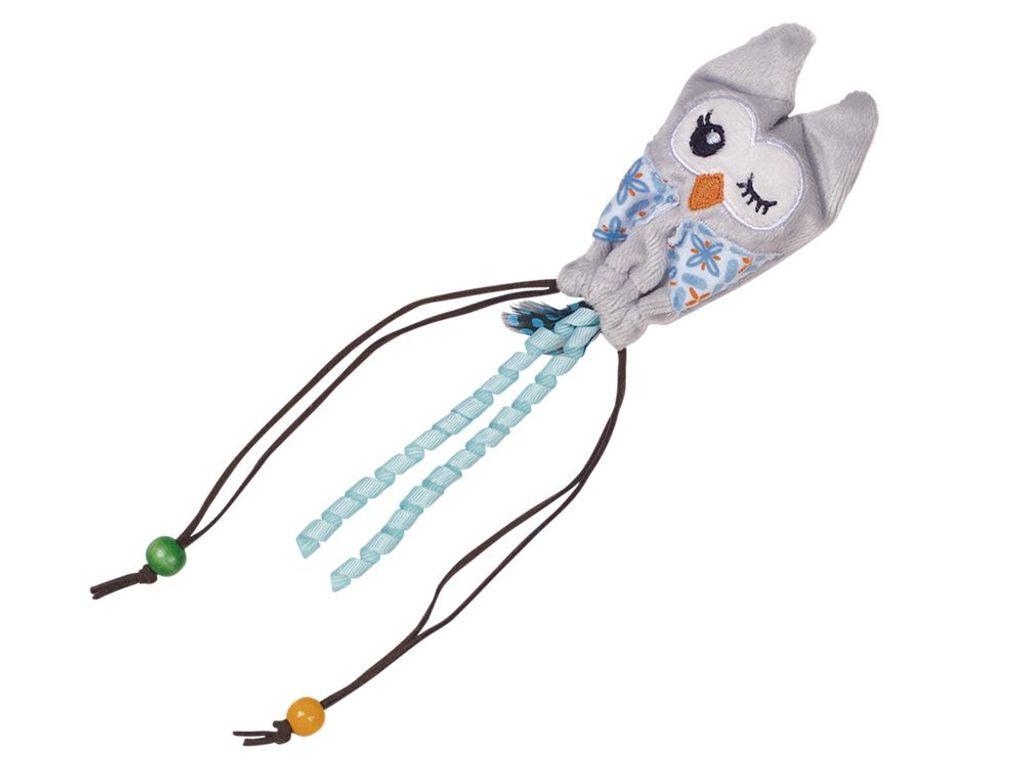 Nobby Katzenspielzeug Plüsch Eule mit Holzkugel blau