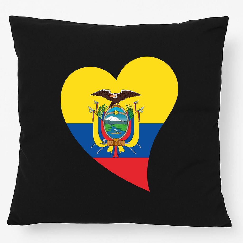 Huuraa Kissen Ecuador Flagge Herz 40x40cm mit Füllung Black Baumwolle Dekokissen Geschenkidee
