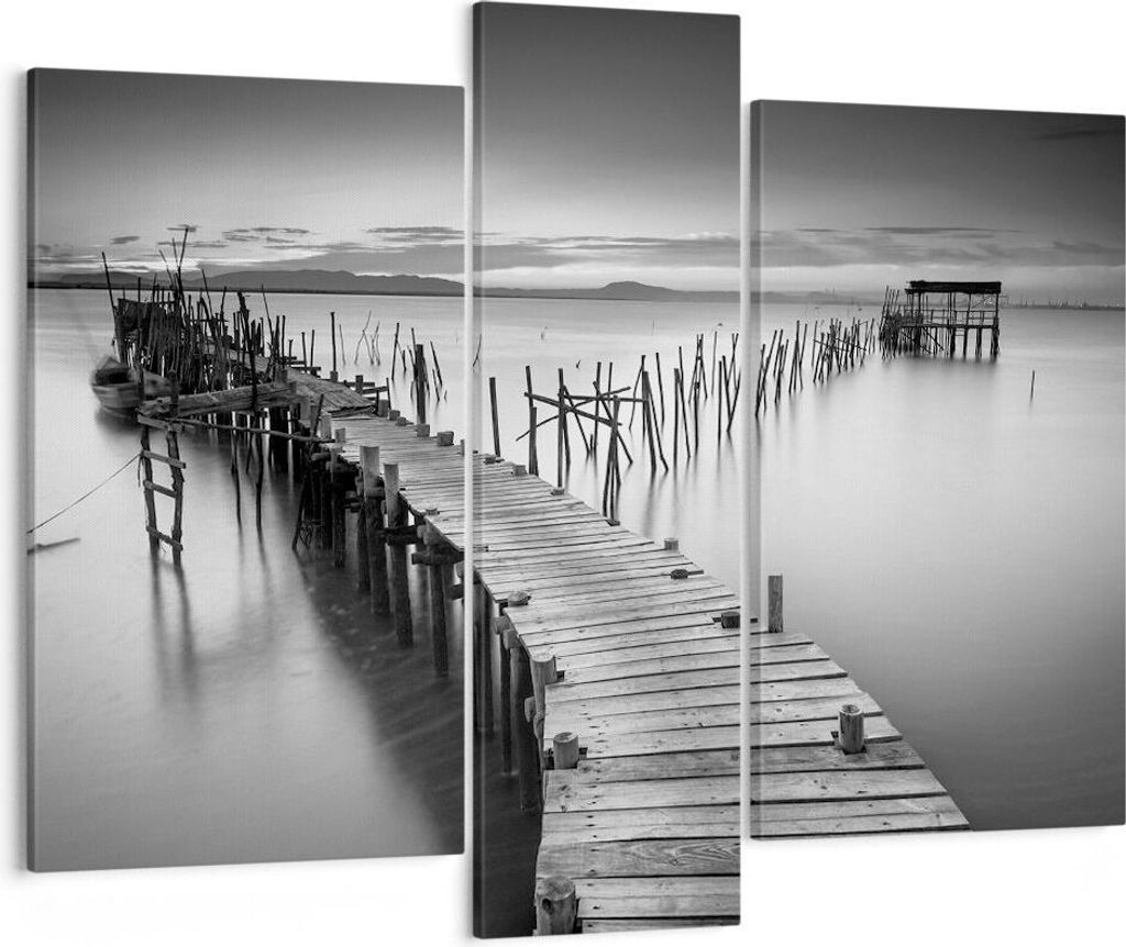 Bild auf Leinwand - Leinwandbild - Meer Brücke Landschaft Natur - 95x80cm - Wand Bild - Wanddeko - Leinwanddruck - Bilder - Kunstdruck - Wanddekor...