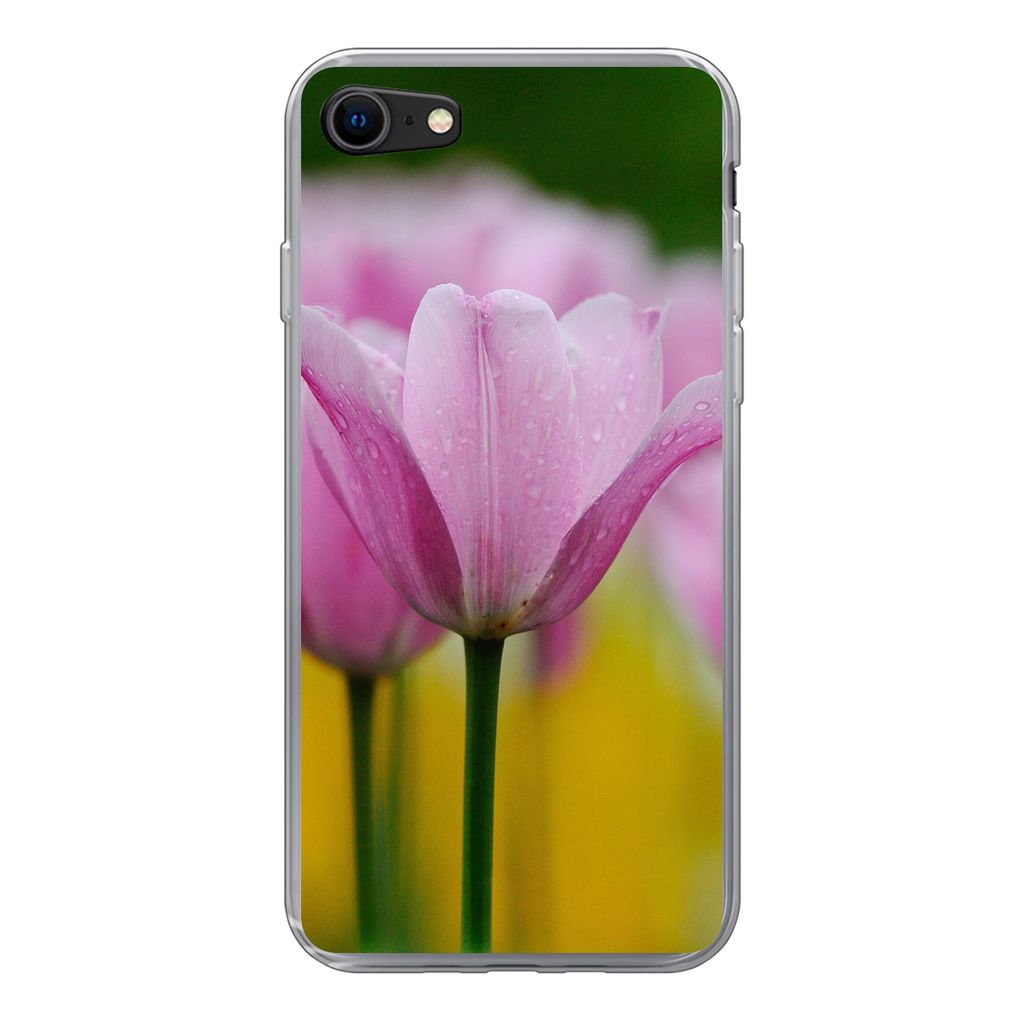 MuchoWow Handyhülle Schutzhülle Hülle für iPhone 8 Blumen - Tulpen - Rosa Silikon Softcase Handy Hülle - Schutzhaube