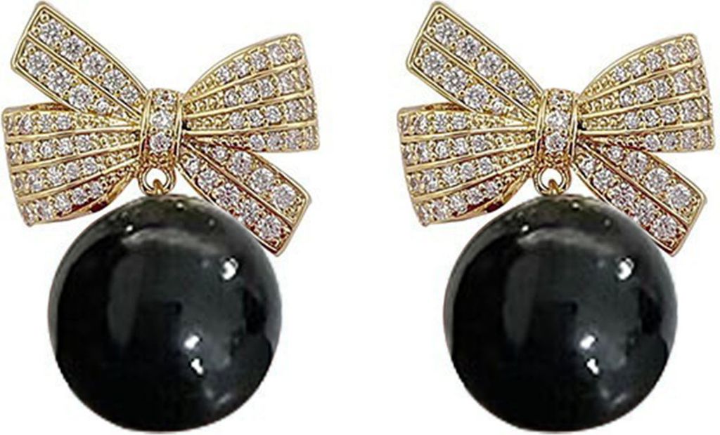 Paar Bowknot Runde Perle Anhänger Ohrstecker Frauen Elegante Intarsien Strass Tropfen Ohrringe Schmuck Geschenk