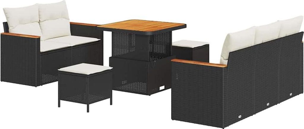 vidaXL Gartensofa-set mit Kissen 10 pcs Schwarz und Creme Poly-Rattan