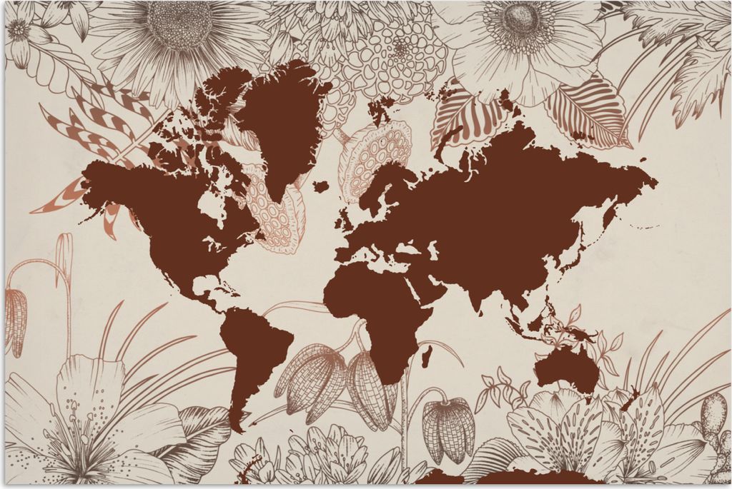 MuchoWow Poster Weltkarte - Blumen - Rot 180x120 cm - Fotoplakat