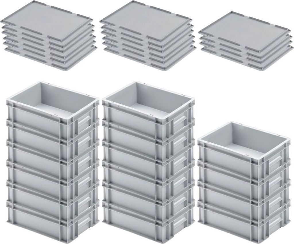SuperSparSet 16x Eurobehälter mit geschlossenem Griff & Auflagedeckel | HxBxT 12x30x40cm | 11 Liter | Grau | Eurobox, Transportbox, Transportbehä...