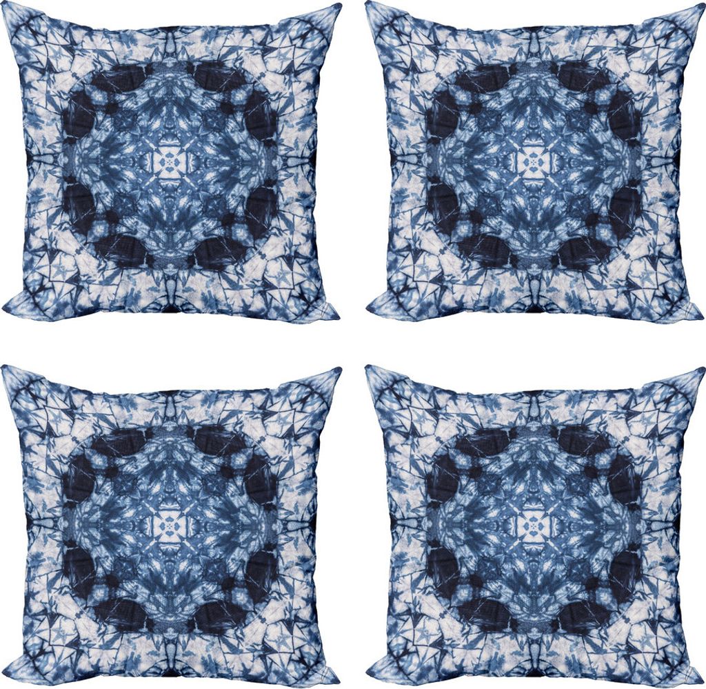 ABAKUHAUS Psychedelisch Kissenbezug Set (4 Stück), Tie Dye Art Hippie, Moderner Doppelseitiger Digitaldruck, 40 cm x 40 cm, Royal Blue Weiß