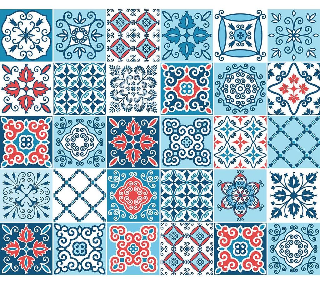 Wandfliesenaufkleber für Küche und Bad – 30 Bahamonte Zementfliesen-Möbelaufkleber – 30 Aufkleber 15 x 15 cm
