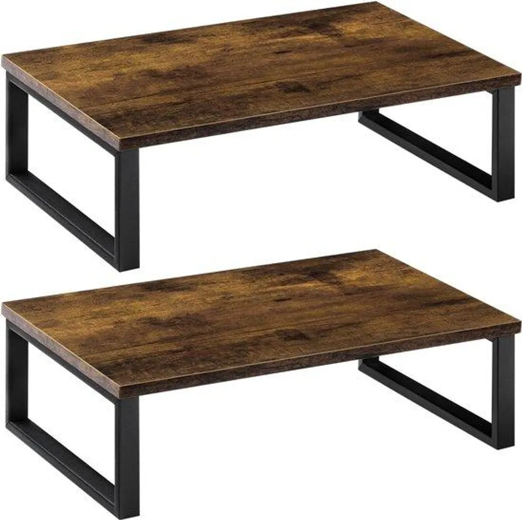 Réhausseur d'écran double vintage noir en bois pour iMac et PC portables