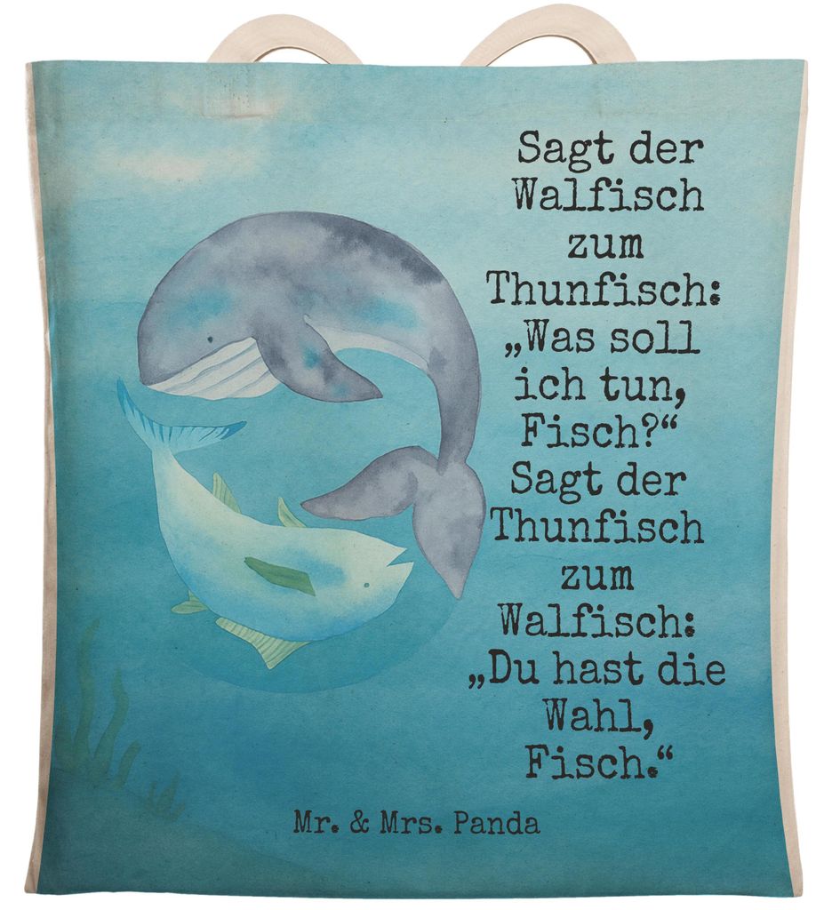 Mr. & Mrs. Panda Beuteltasche Walfisch Thunfisch Design - Weiß - Geschenk, Tasche, Spruch Des Tages, Tunfisch, Lustig, Beutel, Tote Bag, Lustige S...