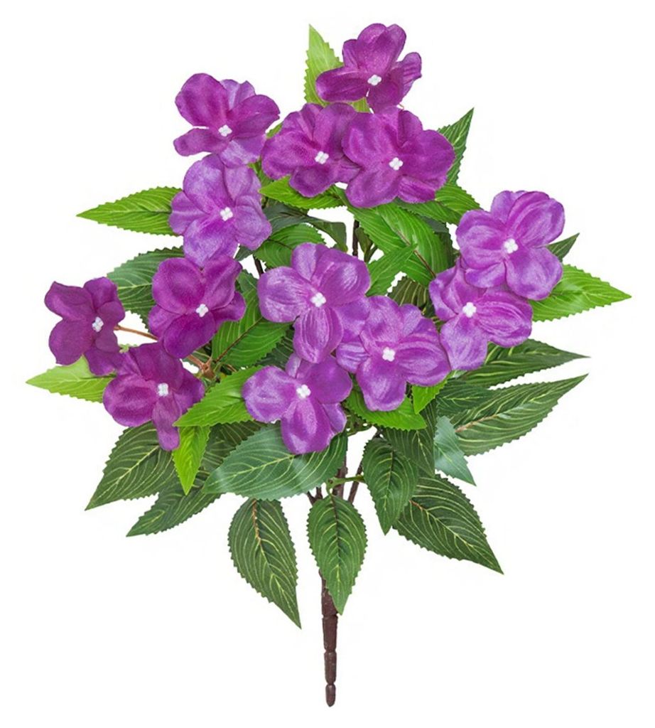 5 künstliche Impatiens-Blumensträuße für den Außenbereich, UV-beständige Kunstseidenblumen für Veranda, Garten, Fensterkasten, Pflanzgefäße