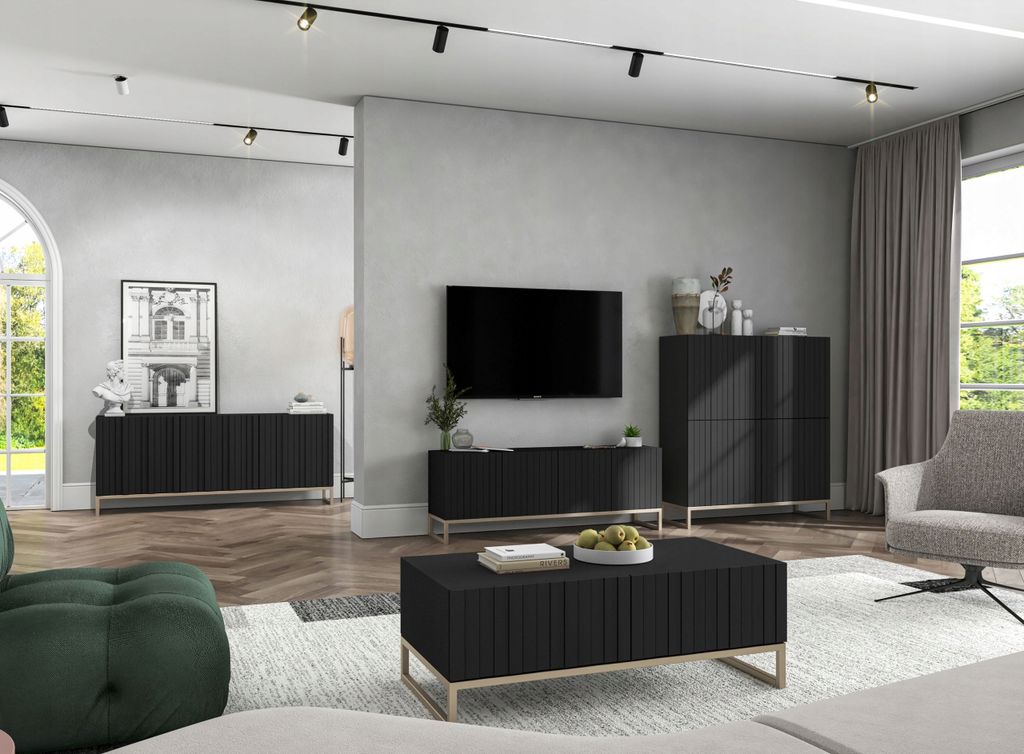 Komoda RTV Glamour Szafka RTV Glamour Czarny Mat 168 cm Zdjęcie produktu 8