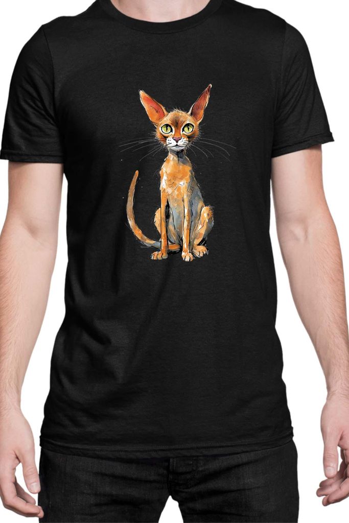 Herren T-Shirt Funny Cats Breeds Abyssinian Cat 006, Man XL / Schwarz