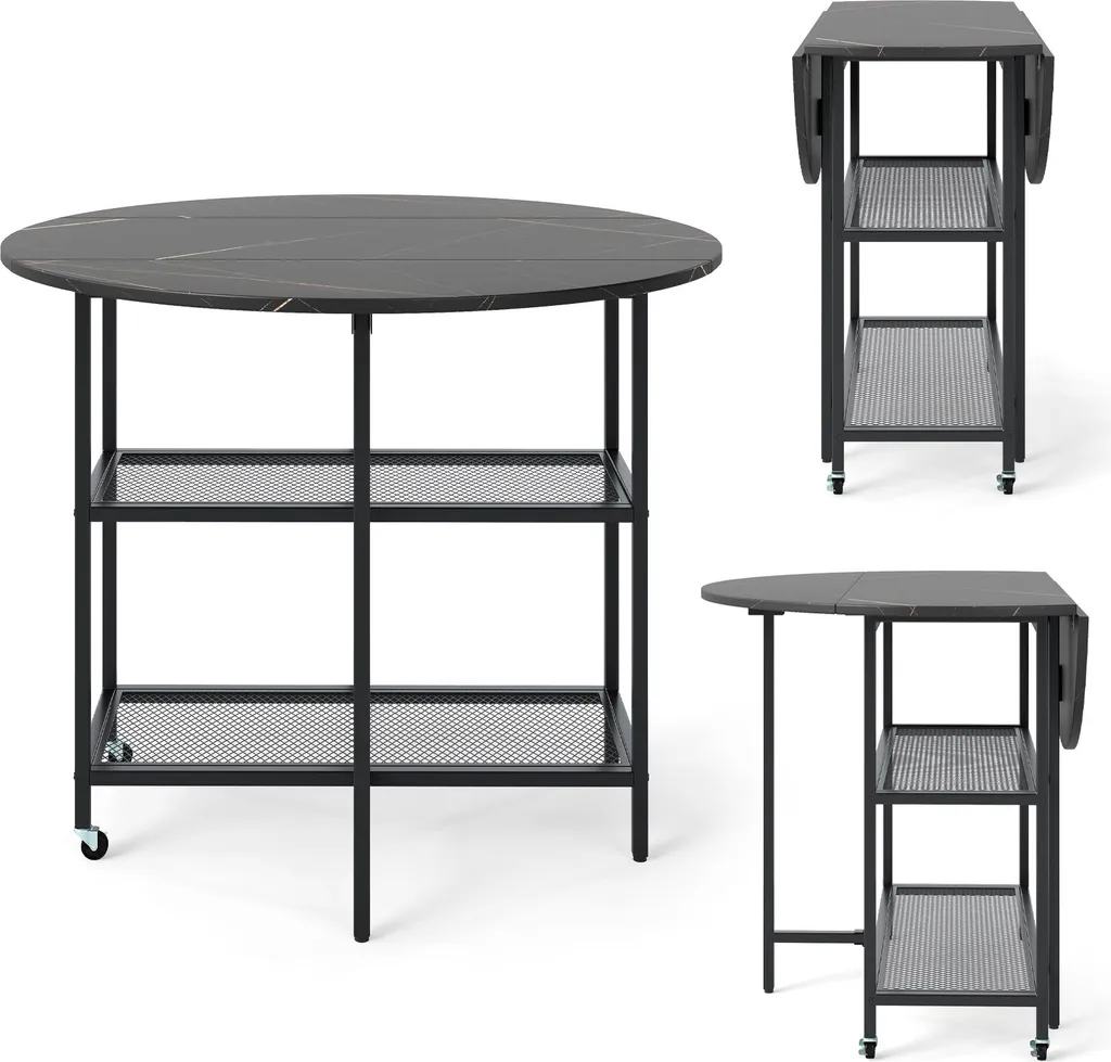Table à Manger Pliable pour Petit Appartement, Table Mobile Noire 2-4 Personnes