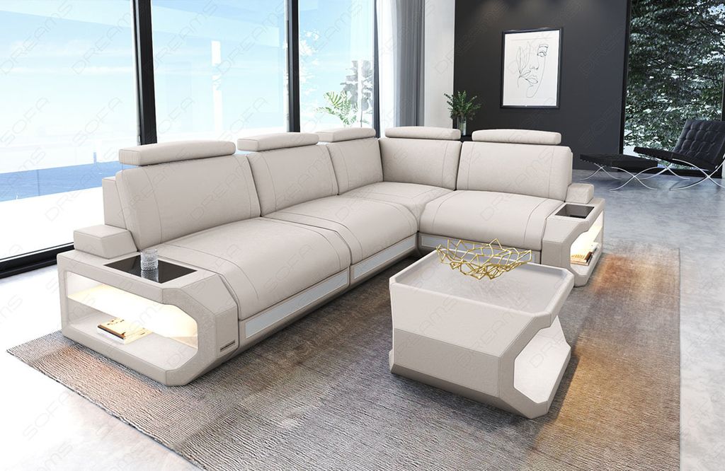 Ecksofa Siena L Stoffsofa mit Licht USB Webstoff Strukturstoff