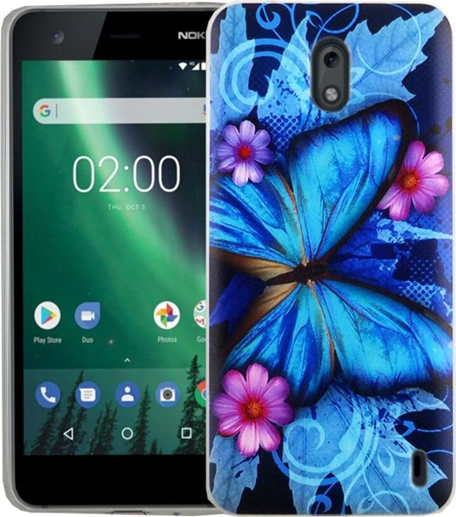 Handy Hülle für Nokia 2 Blauer Schmetterling Smartphone Cover Bumper Schale Etuis