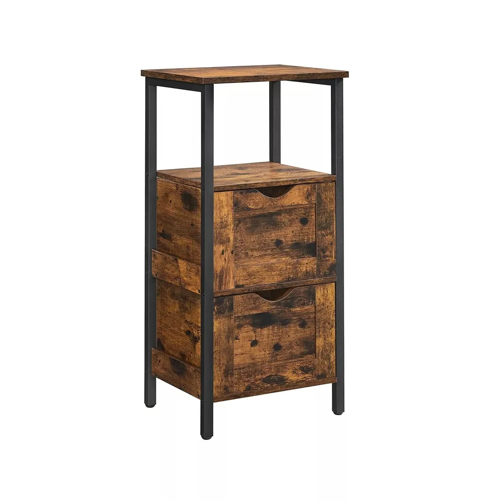 Meuble de Rangement à 2 Tiroirs Lewis - Design Industriel Marron Noir