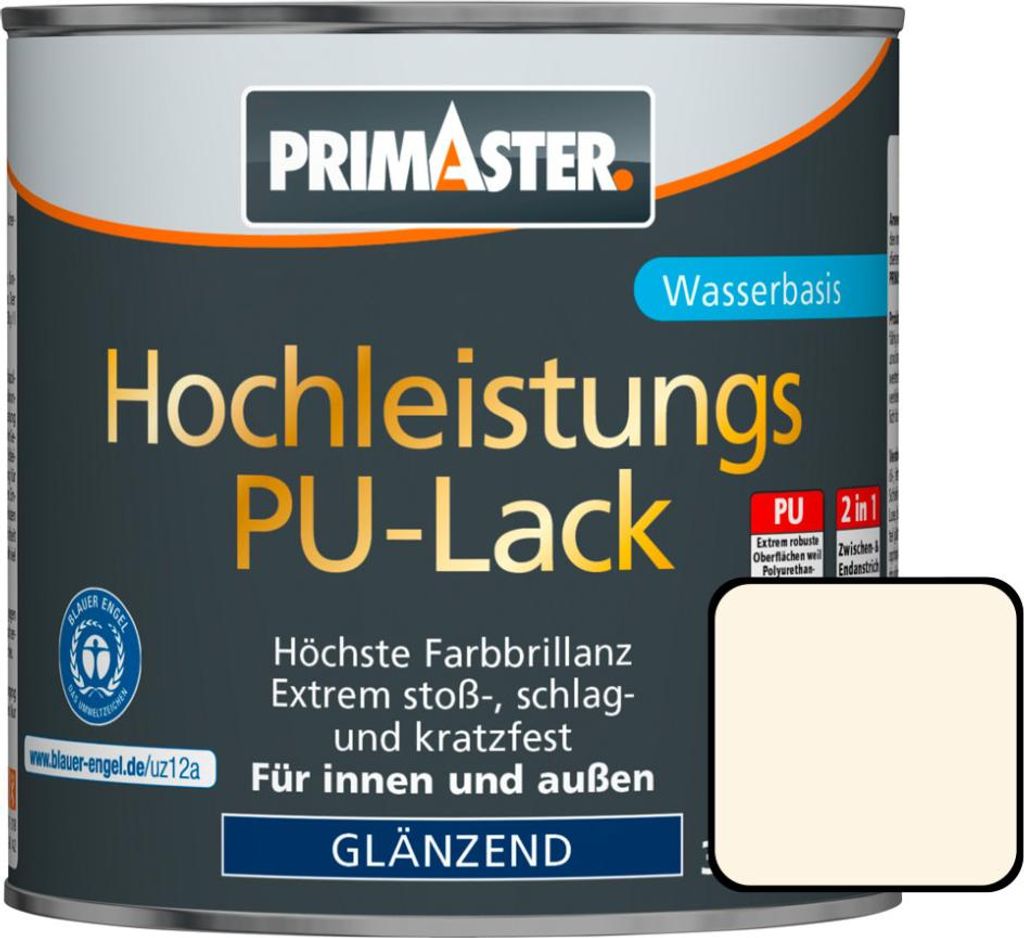 Primaster Hochleistungs-PU-Lack RAL 9001 2 L 2in1 cremeweiß glänzend