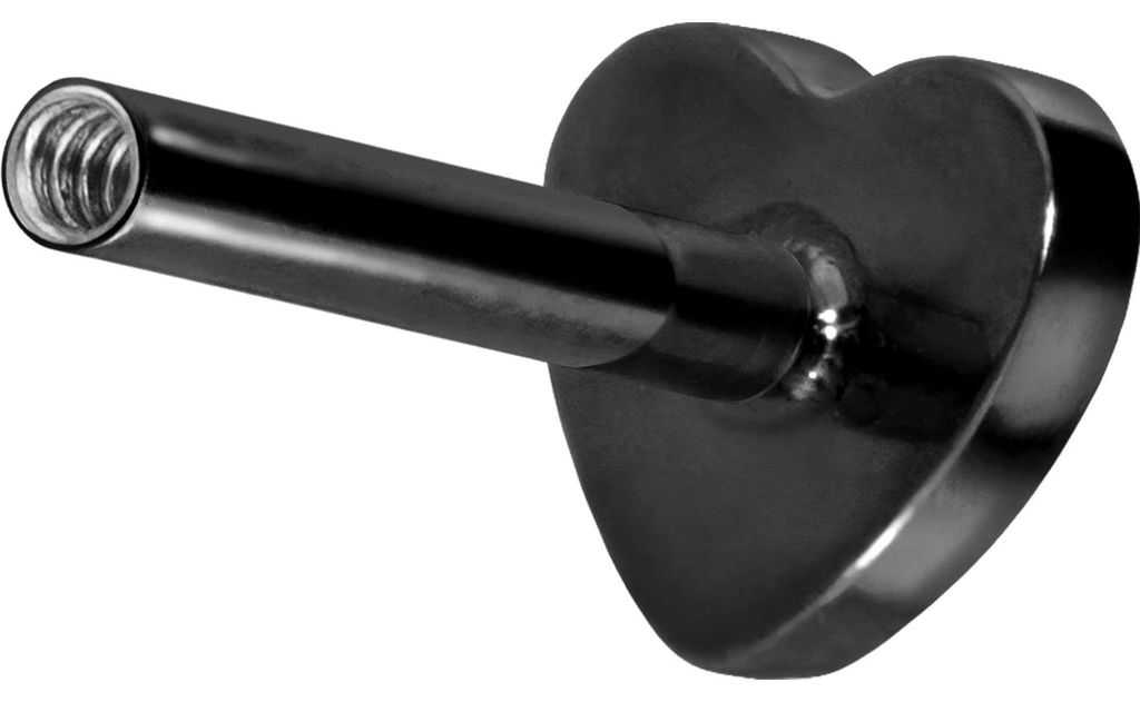 Ohrpiercing, Nasenpiercing Titan Labret mit Innengewinde ohne Kugel HERZ Schwarz Stablänge: 10mm | Stabstärke: 1,2mm
