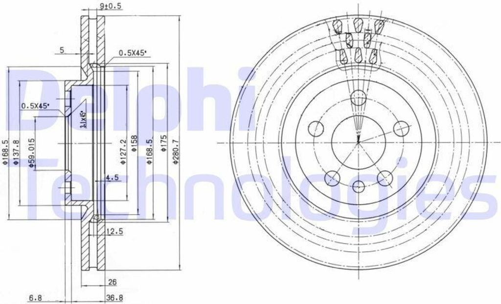 2x DELPHI Bremsscheibe BG2844 für FIAT Ulysse (179_) Scudo Kastenwagen (220_)