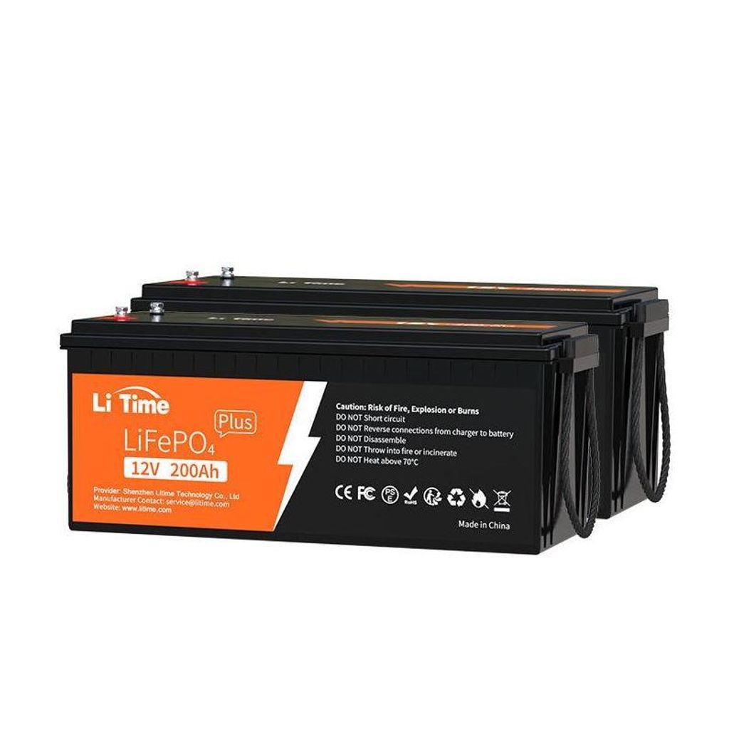 2x LiFePO4 12V 200Ah Plus Lithium Batterie mit 200A BMS Solarbatterie Wohnmobil Boot Solar-Inselanlagen aufladbar und erweiterbar