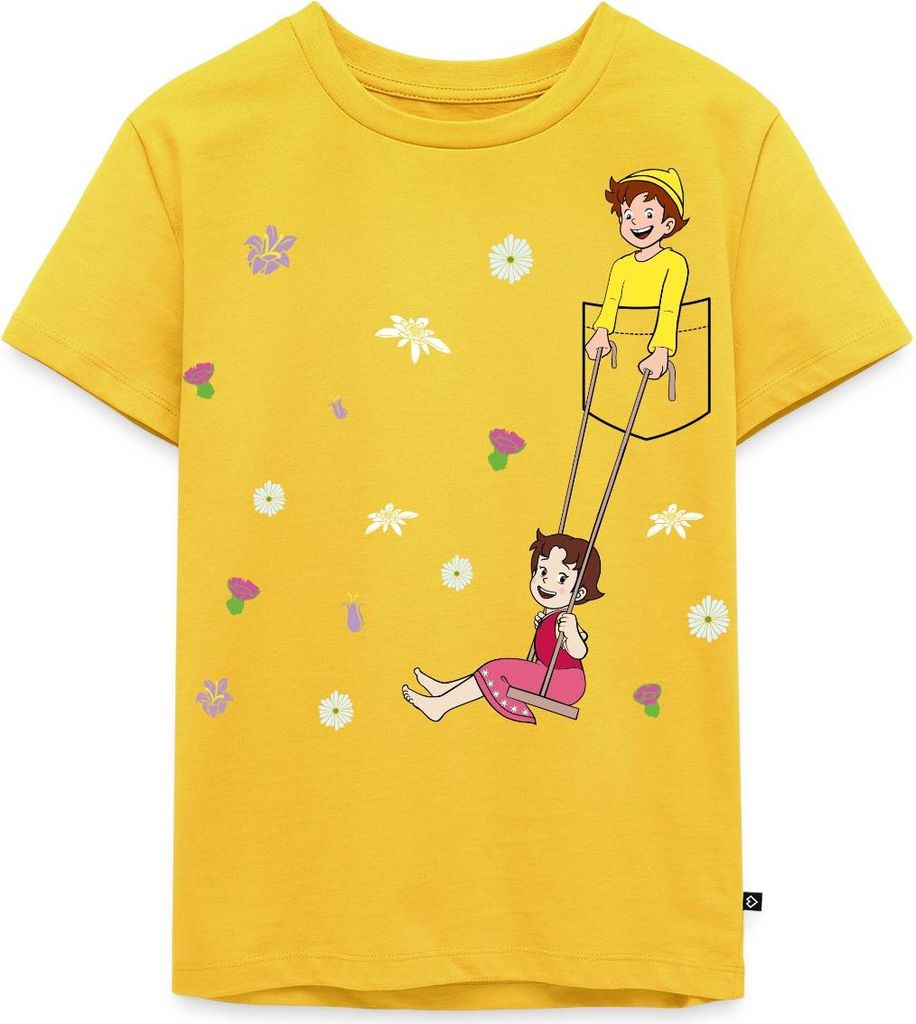 Spreadshirt Heidi Schaukelt Mit Peter Brusttasche Kinder Premium T-Shirt, 98/104 (2 Jahre), Sonnengelb