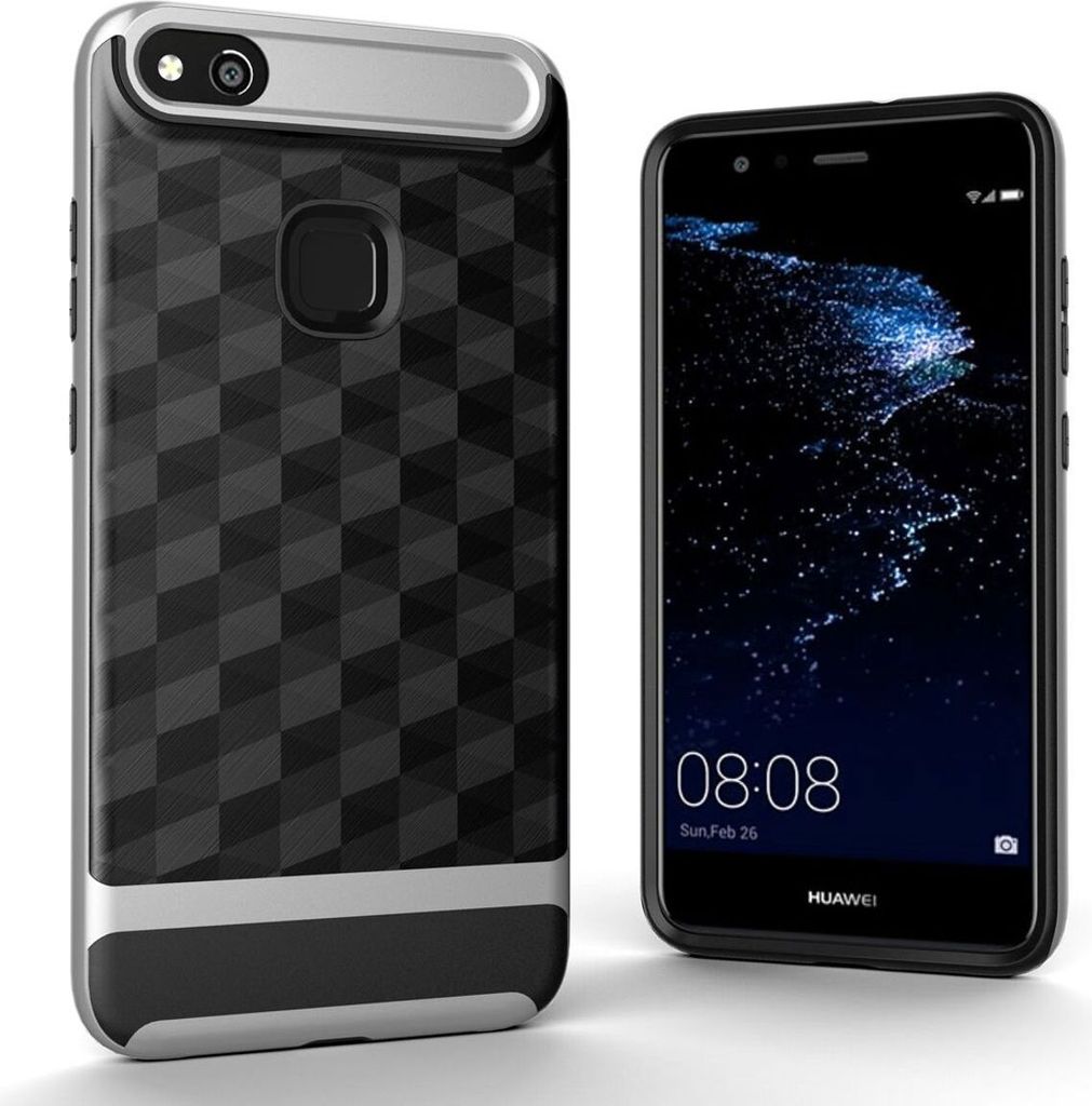 Hülle für Huawei P10 Lite Backcover Case Handy Schutzhülle - Cover 3D Prisma Design Silber