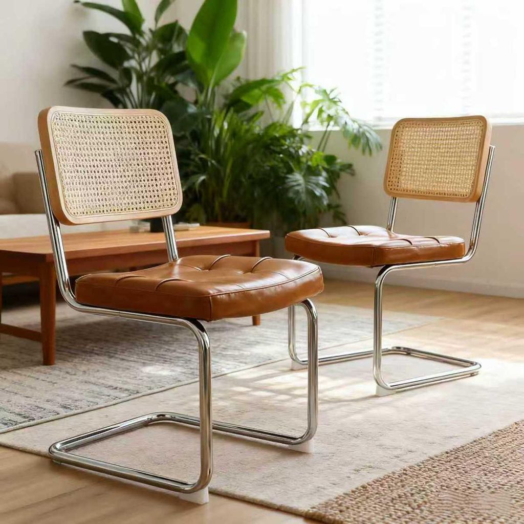 Set van 2 eetkamerstoelen van kunstleer met chromen poten, Productafbeelding 