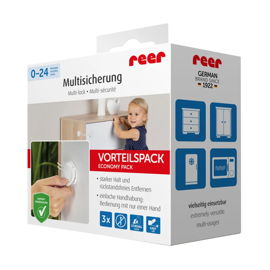 reer 72040 Bloque-placard de Sécurité Bébé Blanc Lot de 3 Pièces