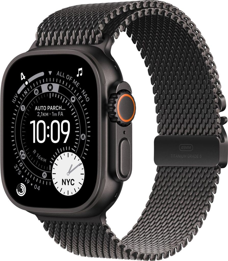 Apple Watch Ultra 3 GPS + Cellular 49 mm Titan Schwarz mit Milanese Loop Armband in Titan Schwarz – Größe S