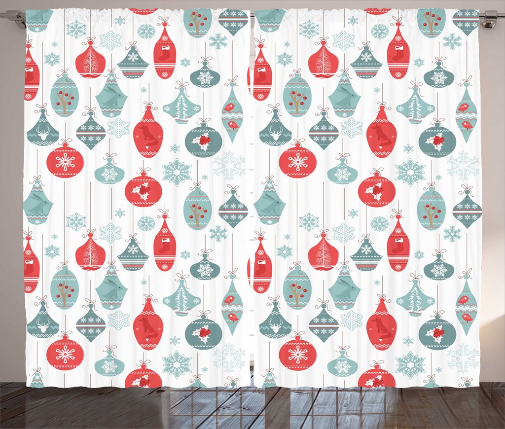 ABAKUHAUS Jahrgang Rustikaler Vorhang, Freudige Weihnachten Muster, Wohnzimmer Universalband Gardinen mit Schlaufen und Haken, 280 x 245 cm, Blau Rot